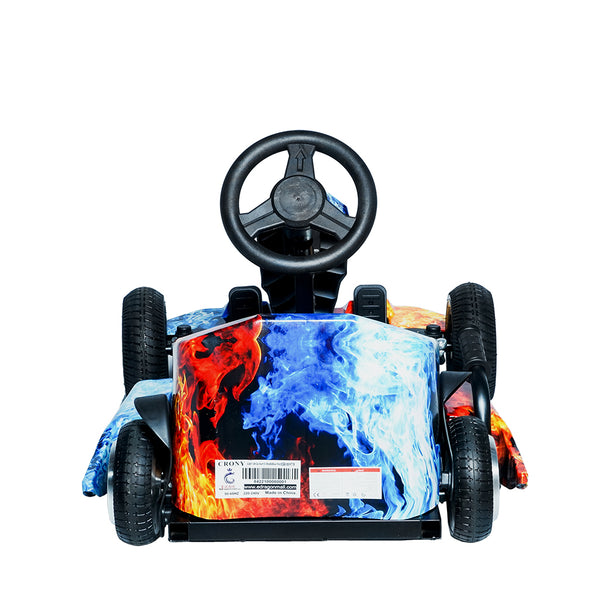 CRONY JL001-04 Kids Electric 4-Wheel Go-Kart Hand Brakes LED Light Wheels Electric Amusement Kart 250W Motor 15-20KM/H Speed Max Loading Weight 65KG Range 8-10KM( Red & Blue Fire)