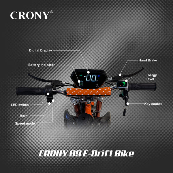 CRONY-09 Electric Dirt Bike 350W Motor, 36V 12Ah Battery, 14 Inch Off-Road Tires, Up to 36KM/H Speed, LCD Display, LED Headlight, Bluetooth Speaker, Electric Motorcycle for Outdoor Riding, Durable Design, 1 Year Motor Warranty