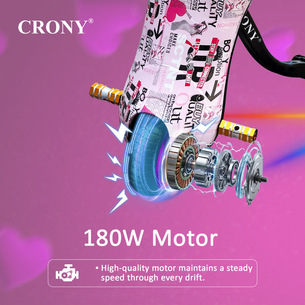 CRONY JL009 Electric Drift Car for Kids, 180W Motor, 36V 3.4Ah Battery, 15KM/H Speed, 5-10KM Range, Carbon Steel Frame, Colorful LED Headlamp, Rear LED Wheels, Electric Brake, Bluetooth Speaker, LCD Power Display, 3 Speed Modes with Helmet & Safety Gear