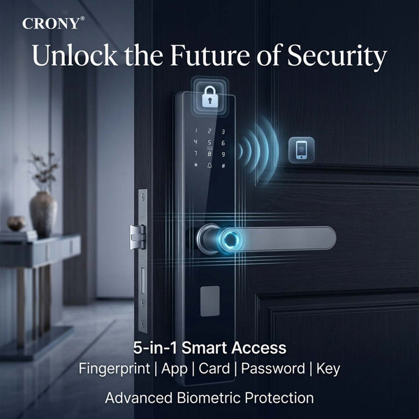 CRONY MJ-18 Smart Door Lock 5-in-1 Built-in Wifi Fingerprint Keyless Entry Weather-Resistant Child Safety Lock for Home Rental Office and Hotel TUYA App Control (black)