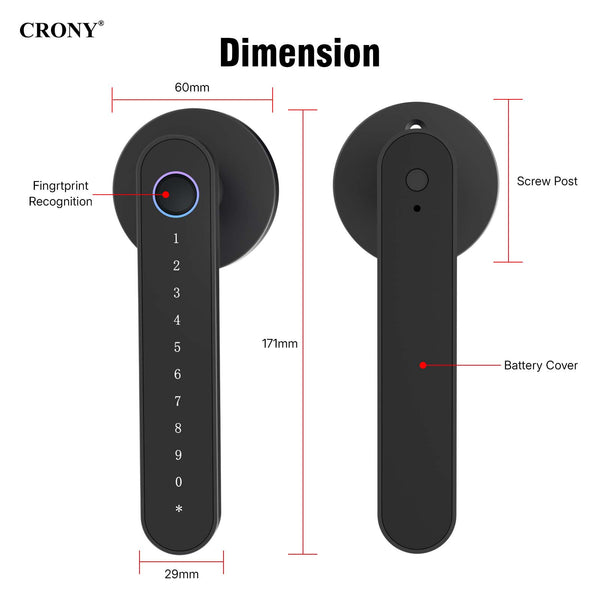 CRONY MJ-S4-DD Smart Door Lock 5-in-1 Fingerprint Keyless Entry Door Locks with App and Keypad Electronic Biometric Handle Child Safety Lock Suitable for for Home Rental Office and Hotel TUYA Black