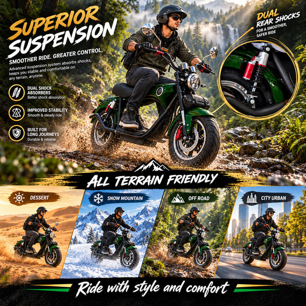 CRONY NEW X1 Harley Electrocar car With BT Speaker Electrocar car Citycoco Fat Tire Electric Motorcycle Green