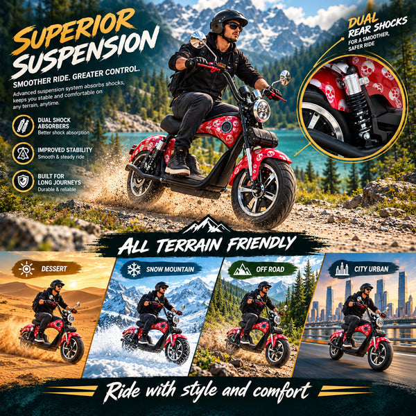 CRONY X1 Harley Electric Scooter 3000W Motor, 60V 12Ah Battery, 45KM/H High Speed, 25-35KM Range, Aluminum Alloy Frame, Front & Rear Suspension, Disc Brakes, LCD Display, LED Light, Bluetooth Speaker & Phone Holder