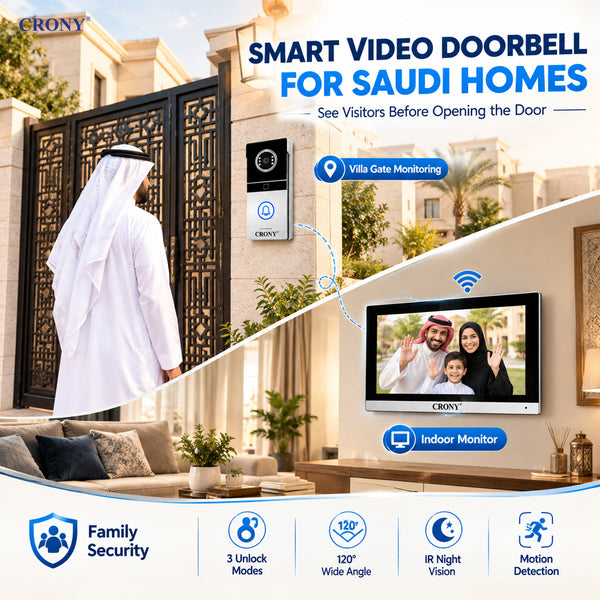 CRONY TY102T-HTD1X2 Smart Video Intercom Doorbell, 10.1-Inch 1024×600 Monitor, 2MP Camera, 2.4G WiFi, Tuya Smart App, ID Card & Monitor Unlock, Remote APP Unlock, Motion Detection, Two-Way Audio, IR Night Vision, 120° Wide-Angle View, Weatherproof