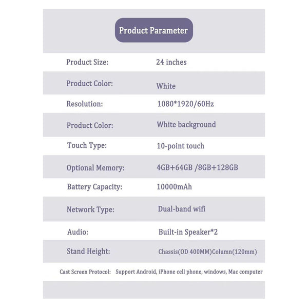 Crony TX24-1 24inch Smart Interactive Mobile Screen,1080 x 1920 IPS Swivel Screen,10000mAh Battery
