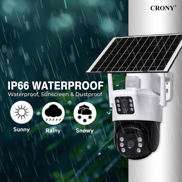 CRONY VCS09 4MP Solar Security Camera, 4G & WiFi Wireless PTZ Camera, 1080P HD, 355° Pan 90° Tilt, 8000mAh Rechargeable Battery, Two-Way Audio, TF Card & Cloud Storage, V380 Pro App, Outdoor Surveillance