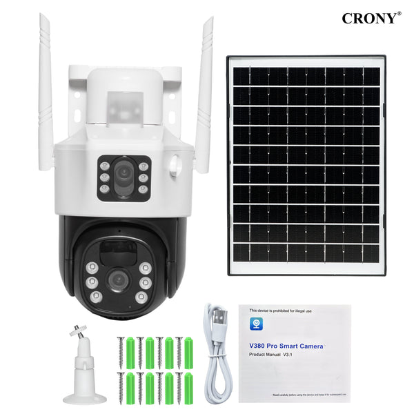 CRONY VCS09 4MP Solar Security Camera, 4G & WiFi Wireless PTZ Camera, 1080P HD, 355° Pan 90° Tilt, 8000mAh Rechargeable Battery, Two-Way Audio, TF Card & Cloud Storage, V380 Pro App, Outdoor Surveillance