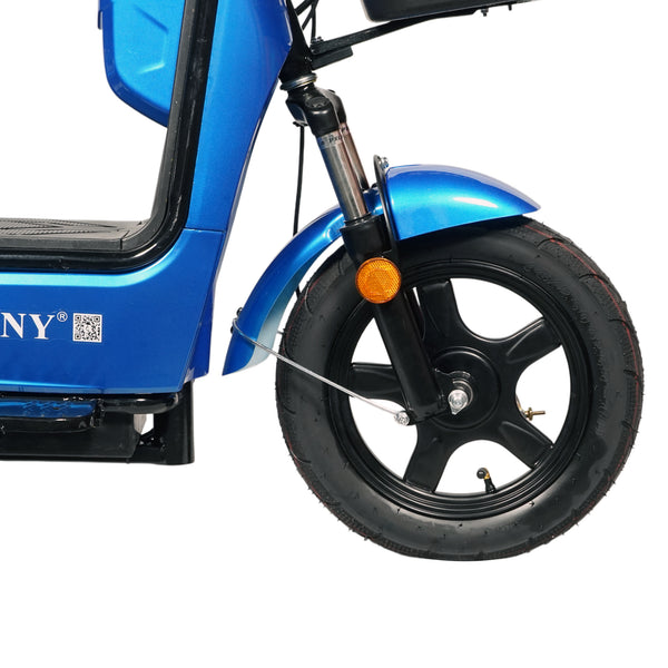 CRONY W8 Golden Eagle Electric Bike, Blue, 350W Rear Hub Motor, 48V 12Ah/20Ah Battery, 40 km/h Top Speed, 31–60 km Range, 14-Inch Wheels, 3-Speed, Front Drum & Rear Locking Brake, Long-Range Electric City Bike