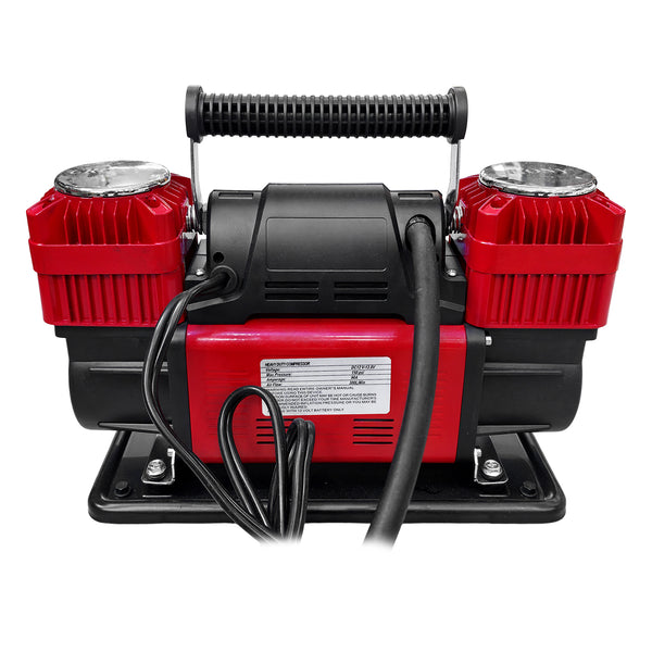 CRONY 12V Heavy-Duty Dual Cylinder Air Compressor, 150 PSI Portable Air Pump, 300 L/min Air Flow, 60mm × 2 Cylinders, Digital Pressure Gauge, Auto-Stop Function, Overload & Over-Temperature Protection, 8m Rubber Air Hose