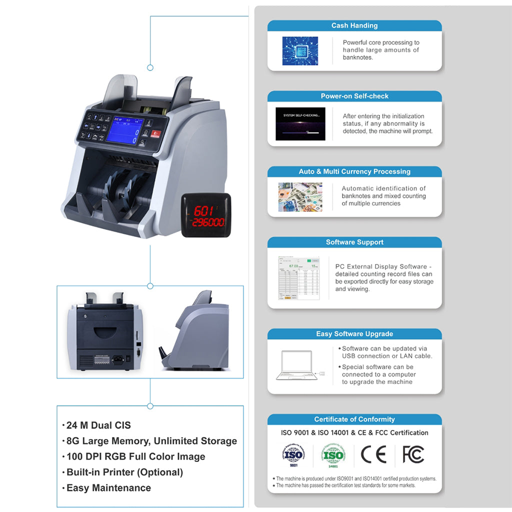 CRONY High-Efficiency Multifunctional Bill Counter WRM-995 with Serial Number Recognition and High-Speed Counting Banknote Verifiers