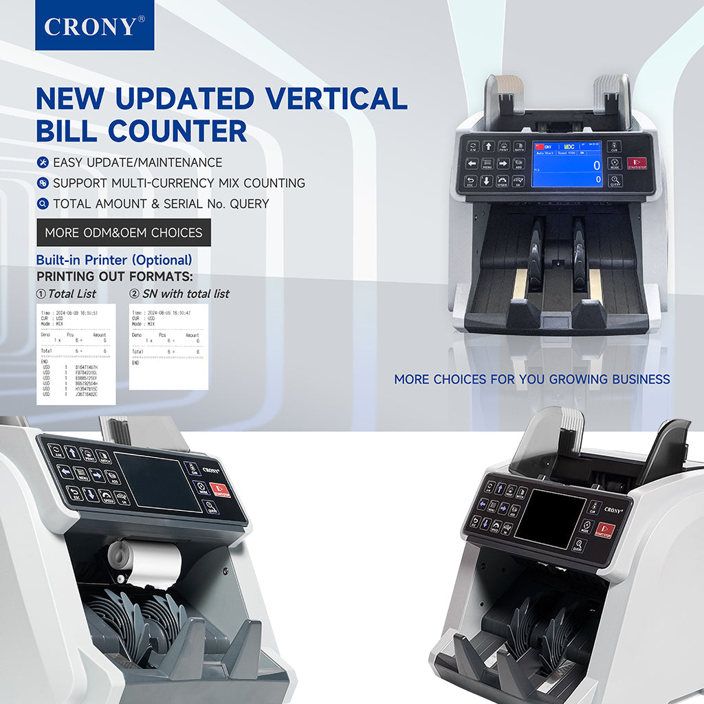 CRONY High-Efficiency Multifunctional Bill Counter WRM-995 with Serial Number Recognition and High-Speed Counting Banknote Verifiers