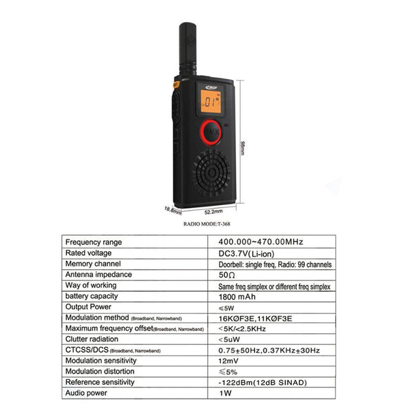 CRONY 5W CY-998 Walkie talkie T-368 Two Way Radio Professional FM- 1 pair in a cartoon - Edragonmall.com