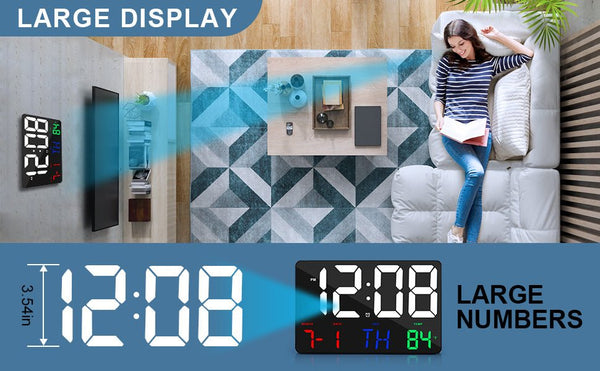 CRONY 717 White words wall clock Digital Clock Large Display,11.4" Digital Calendar Alarm Day Clock with Wireless Remote Control