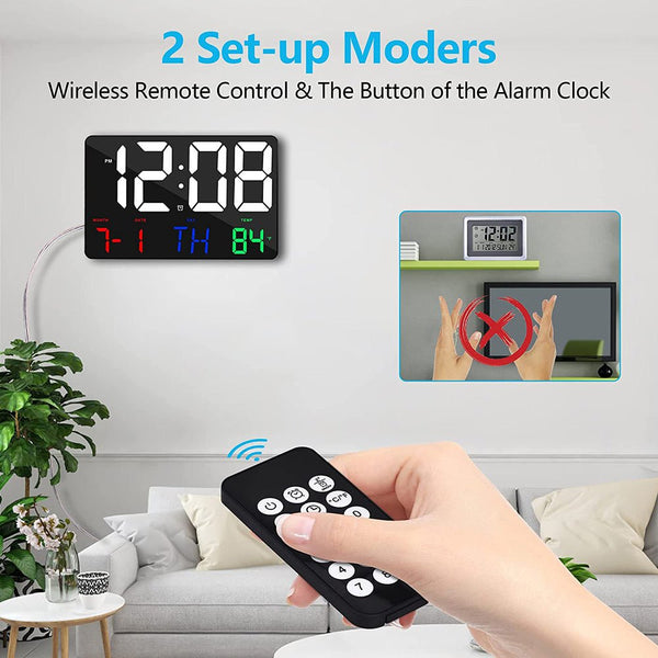 CRONY 717 White words wall clock Digital Clock Large Display,11.4" Digital Calendar Alarm Day Clock with Wireless Remote Control