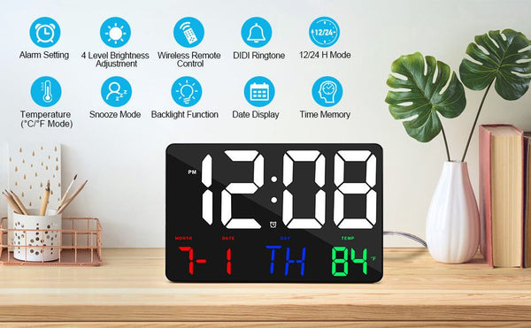 CRONY 717 White words wall clock Digital Clock Large Display,11.4" Digital Calendar Alarm Day Clock with Wireless Remote Control
