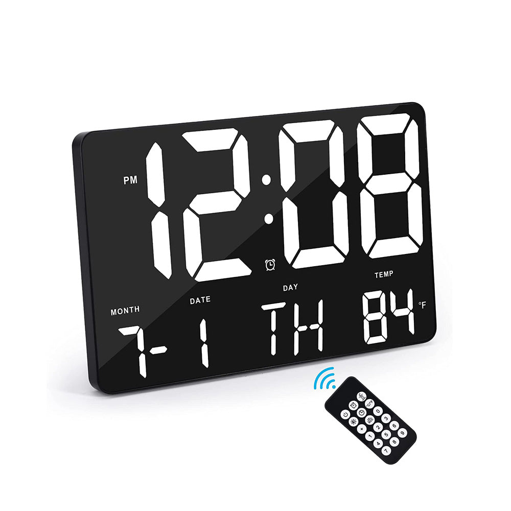 CRONY 717 White words wall clock Digital Clock Large Display,11.4" Digital Calendar Alarm Day Clock with Wireless Remote Control