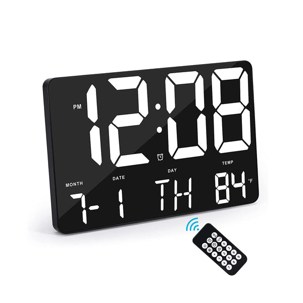 CRONY 717 White words wall clock Digital Clock Large Display,11.4" Digital Calendar Alarm Day Clock with Wireless Remote Control
