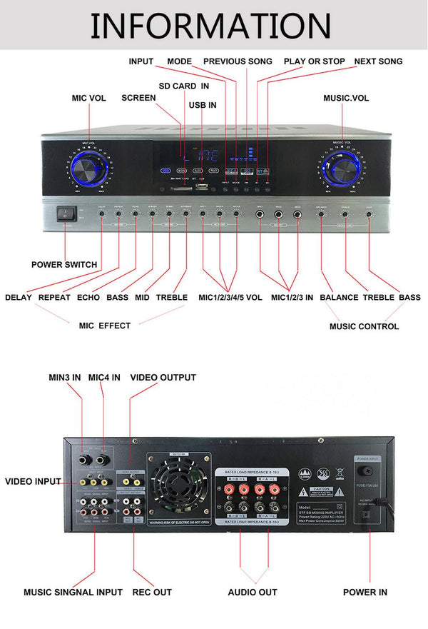 CRONY AV8600 Professional system Amplifier with BT sound system power amplifier home audio amplifier 120w with coaxial and optical input - Edragonmall.com