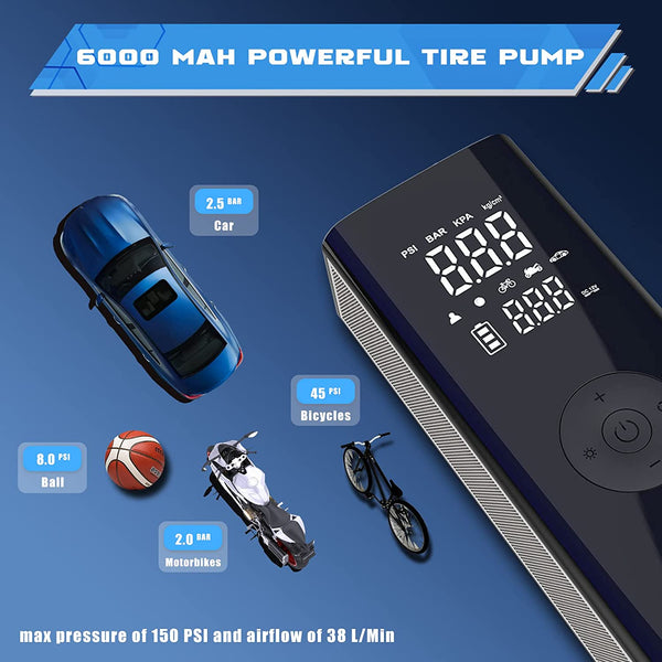 CRONY C0504023-5 Portable Electric Air Inflator Smart Touch Tyre Inflator Electric Portable 12V Air Compressor Pump Car Motorcycle Mini Wireless Portable Tire Inflator - Edragonmall.com
