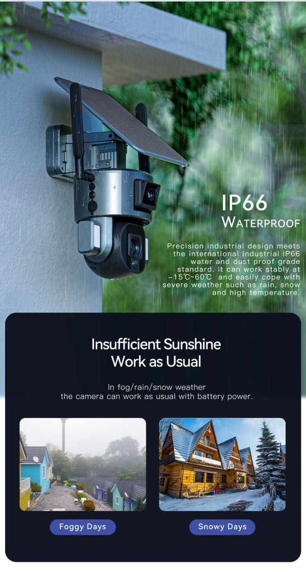 CRONY D5 4G-4K-8MP Solar Dual Linkage Battery PTZ Camera 8MP Wireless CCTV Camera Outdoor IP66 Waterproof Solar Dual Camera - Edragonmall.com