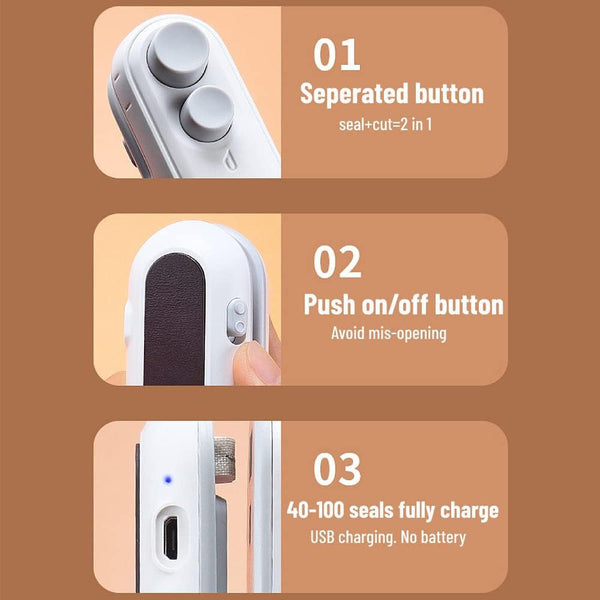 CRONY F2 Dual purpose mini sealer Mini Bag Sealer 2 in 1 Seal Cutter Heat Sealers USB Charging Portable Bag Resealer - Edragonmall.com