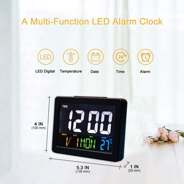 CRONY GH-2000 Color Electronic Clock Bedside Large Screen LED Alarm Clock with Date, Temperature | White