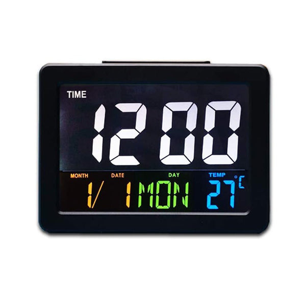 CRONY GH-2000 Color Electronic Clock Bedside Large Screen LED Alarm Clock with Date, Temperature | White