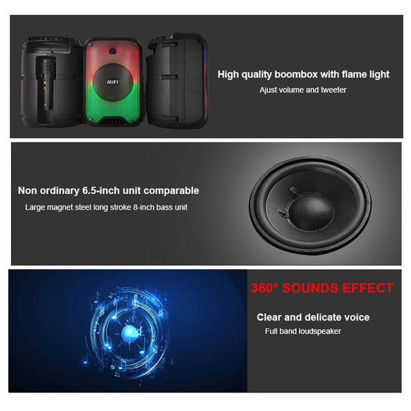 CRONY RX-6168 Speaker portable blututh speaker dancing speaker with flame light 10W party outdoor karaoke speaker - Edragonmall.com