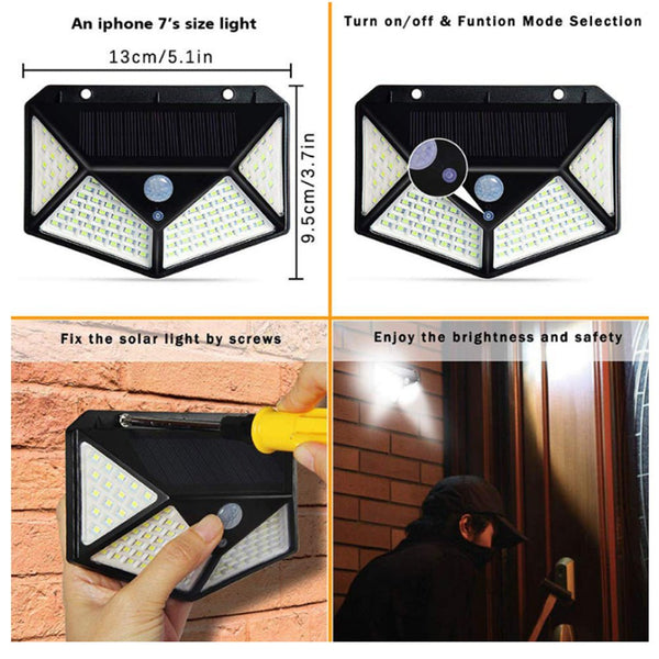CRONY SH-100LED Solar Powered LED Wall Light Outdoor Backyard Garden Stair Solar Powered 4 Sides Lighting Wall Lamp 100LED Motion - Edragonmall.com