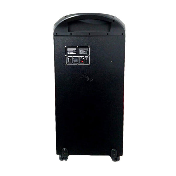 CRONY SN-128 100W Bluetooth Trolley Speaker with 2 UHF mics Record Function LED Disco Lights Aux FM Radio USB Memory Card