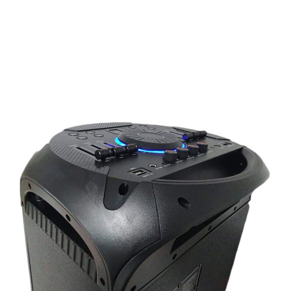 CRONY SN-128 100W Bluetooth Trolley Speaker with 2 UHF mics Record Function LED Disco Lights Aux FM Radio USB Memory Card