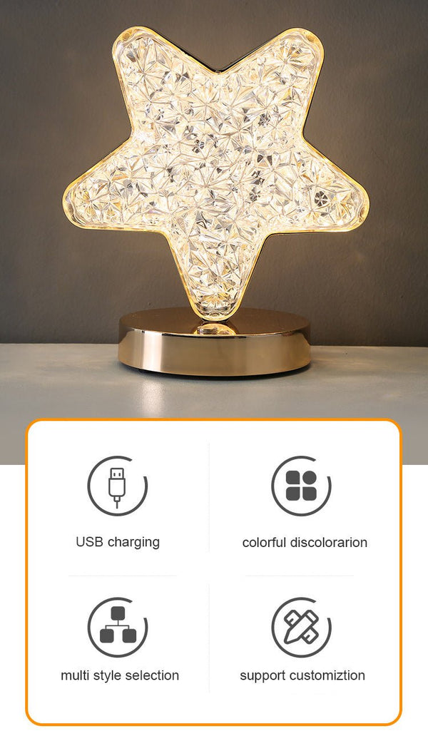 CRONY Three-color touch charging star eye lamp Modern Luxury Crystal Desk Lamp Bedroom Portable Night Light - Edragonmall.com