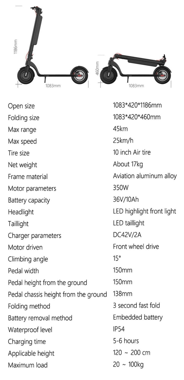 CRONY X8 Electric Kick Scooter Max speed 38KM Replaceable dual battery capacity Foldable10 inch - Edragonmall.com