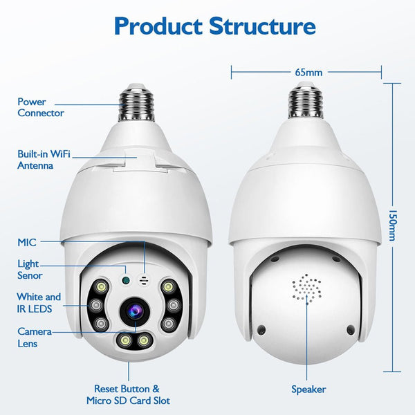 CRONY Y28-1080P light bulb IP Camera Smart wireless WIFI panoramic camera home HD night vision 2 million security monitoring - Edragonmall.com