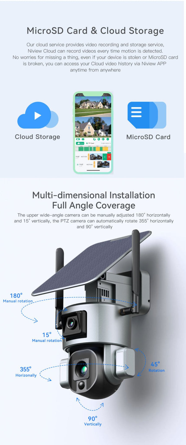 CRONY Y5 WiFi-4K-8MP-4X Solar Dual Linkage Battery PTZ Camera 8MP Wireless CCTV Camera Outdoor IP66 Waterproof Solar Dual Camera - Edragonmall.com