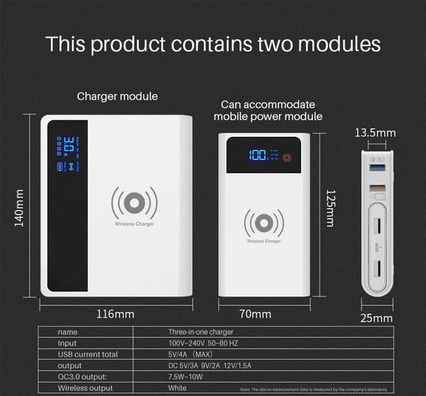 CRONY YC-008 USB Charger Dual Port Power Bank QC 3.0 Quick Charger Wireless charger Portable Adapter Power Hub for Mobile phone Tablet PC - Edragonmall.com