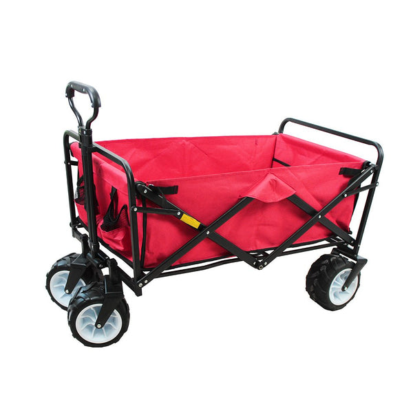 CRONY Ym-003 Folding Shopping Cart With Cover For Beachside Camping Outdoor Heavy Duty Portable Trolley /Red - Edragonmall.com