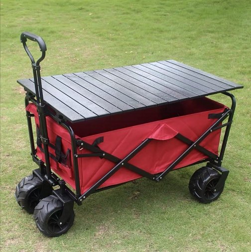 CRONY Ym-003 Folding Shopping Cart With Cover For Beachside Camping Outdoor Heavy Duty Portable Trolley /Red - Edragonmall.com