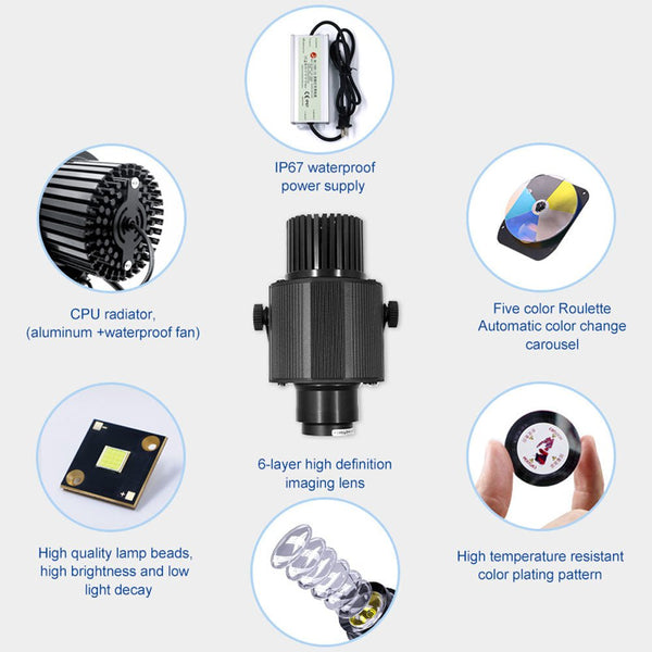 CRONY100W 4 pattern switching with motor logo lamp LED HD Projection Advertising DIY LOGO Custom Lmage Projector Lamp LED display - Edragonmall.com