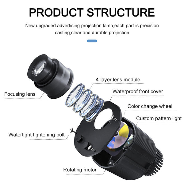 CRONY100W 4 pattern switching with motor logo lamp LED HD Projection Advertising DIY LOGO Custom Lmage Projector Lamp LED display - Edragonmall.com