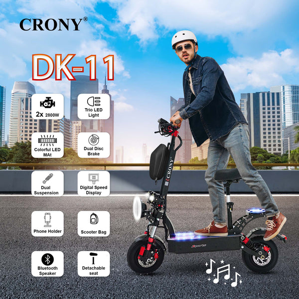 CRONY DK-11 LED 2800W high-performance E-Scoot bike built for power and stability. It features dual 2800W motors reaching speeds up to 95 KM/H, powered by a 60V 13AH lithium battery with a range of 25–40 KM