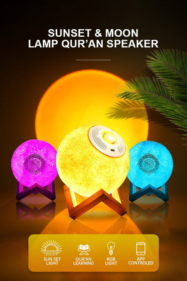 EQUANTU SQ-175 Creative Moon Lamp Quran Speaker Kids Night Light 7 Colors LED 3D Star Moon Light with Stand - Edragonmall.com