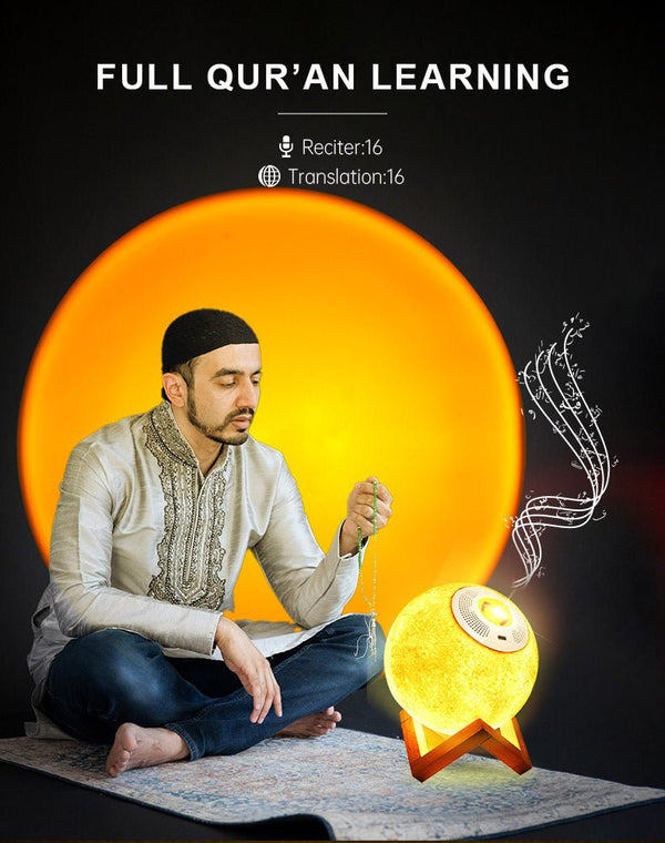 EQUANTU SQ-175 Creative Moon Lamp Quran Speaker Kids Night Light 7 Colors LED 3D Star Moon Light with Stand - Edragonmall.com