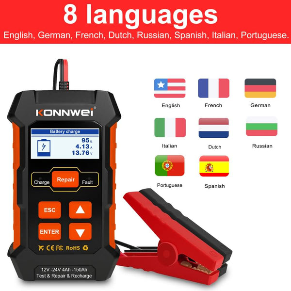 KONNWEI KW520 12V/10A-24V/5A Battery Tester+Charger+Repair Tool with tester and repair function - Edragonmall.com