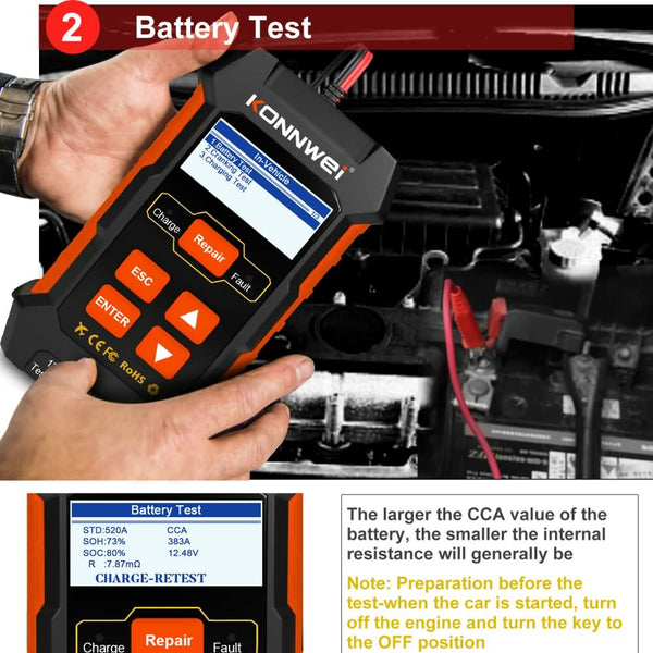 KONNWEI KW520 12V/10A-24V/5A Battery Tester+Charger+Repair Tool with tester and repair function - Edragonmall.com