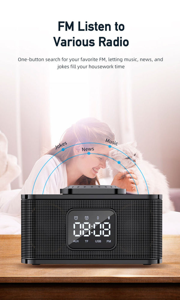 MH-2036 Multi-function audio Multifunctional desktop wireless bluetooth speaker with wireless charger - Edragonmall.com