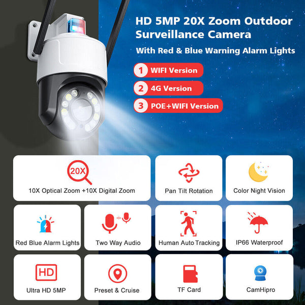 CRONY 4G ball machines 5X Camera WIFI ball machines Camera Optical Zoom HD 1080P 5MP CCTV PTZ IP Camera