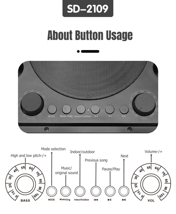 SD-2109 Carry-on type BT Speaker Bluetooth Audio Wireless Handheld Home KTV Singing Bar Outdoor Karaoke Mic Speakers All-in-one Equipment 4000mAh Battery - Edragonmall.com