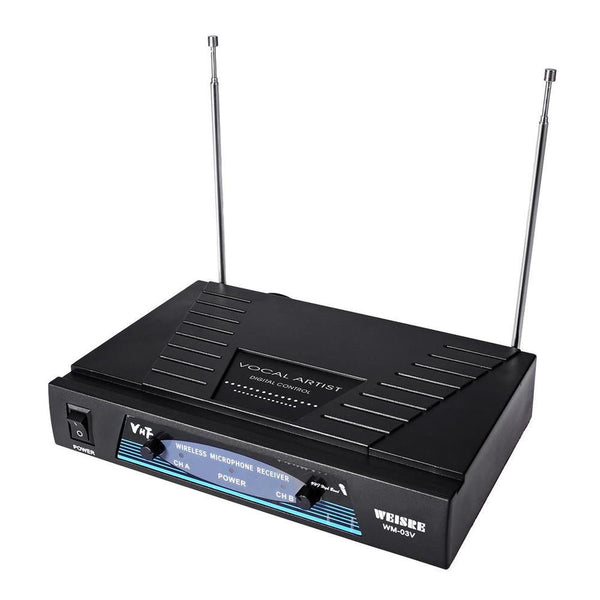 WEISRE WM-03V Dual wireless microphone Professional 210 - 280MHz VHF Wireless Handheld Dual Channel Transmitter Mic Set - Edragonmall.com