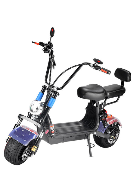 CRONY Small Harley two seat big tires with BT  1000w 60KM/H high power two wheels adult electric scooter motorcycle | USA Flag